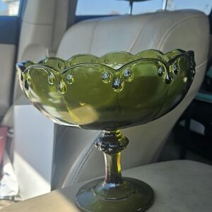 Avocado Green Glass Pedestal Bowl